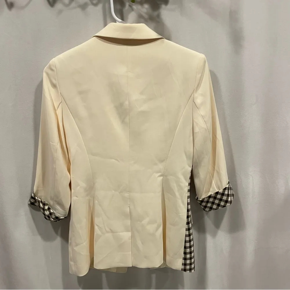 Cream and plaid preppy blazer with stretch pockets preppy casual cool Green Size XS - Image 6