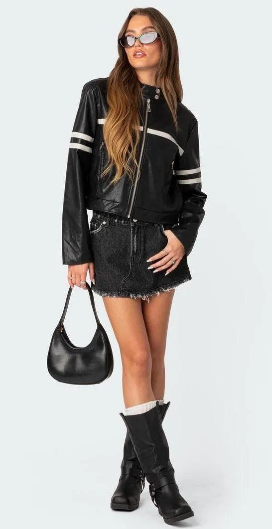 Navy Biker jacket Blue - Image 6