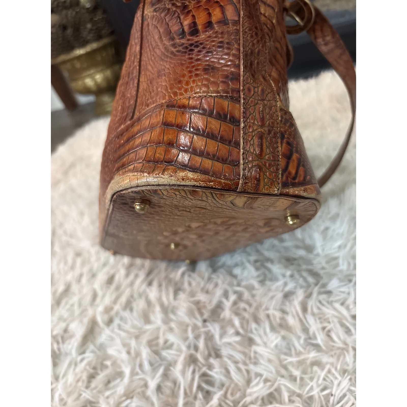 Vintage Brahmin Toasted Almond Collection Alligator Embossed Leather Purse Tote - Image 8