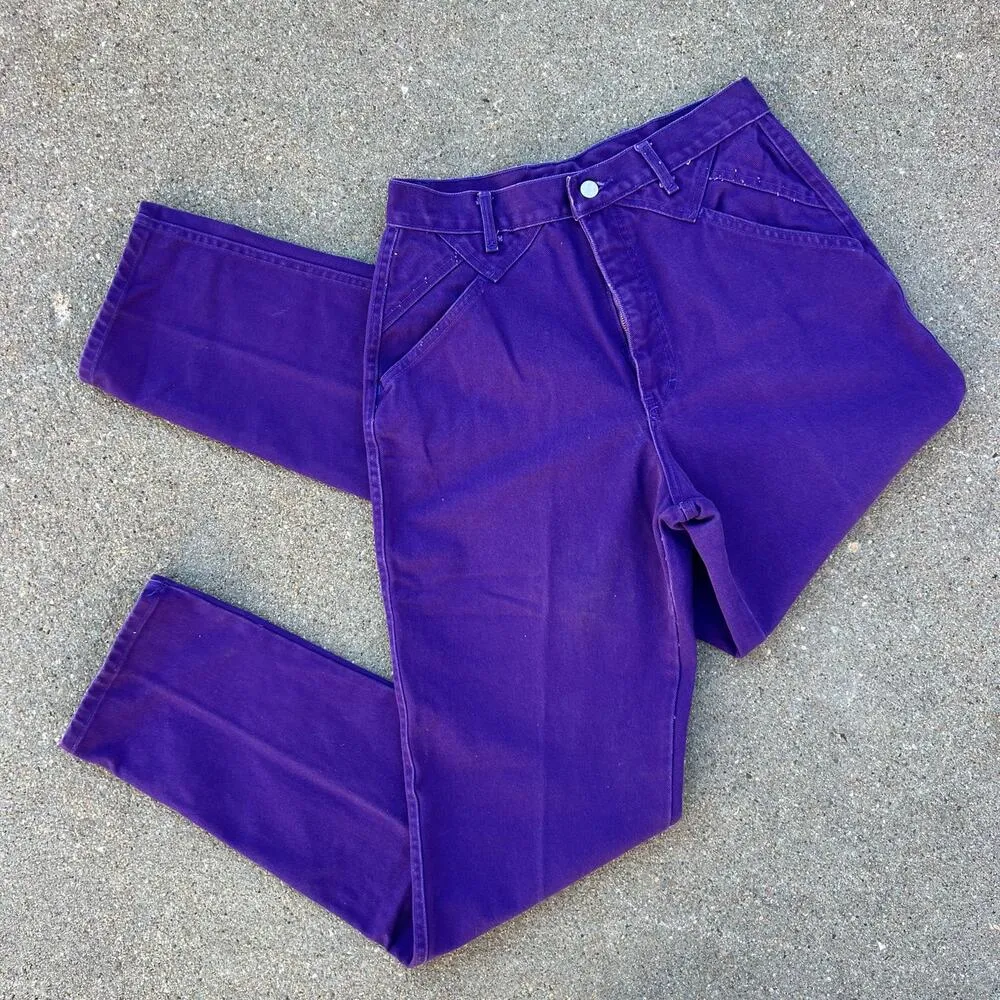 VTG 90s Roper Purple High Rise Wedgie Bareback Silver Concho Cowgirl Jeans 30x35 Size 30 - Image 3