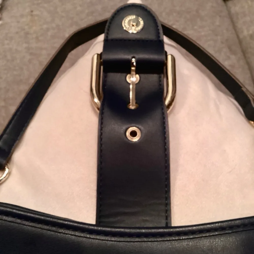 Anne Klein Dark Navy Blue Satchel Tote w/ Gold Buckle Closure & Accents - Image 7