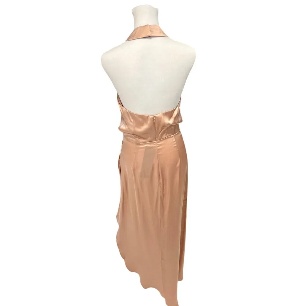 Elliott Lambent Halter silky fabric, cowl neck, asymmetrically draped skirt A29 Tan Size L - Image 2