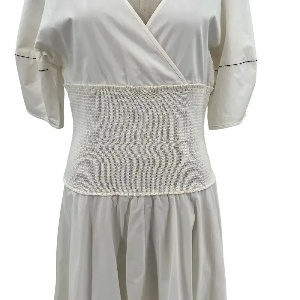 Proenza Schouler White‎ Label Smocked Poplin Midi-Dress White Size US 8 - Image 5