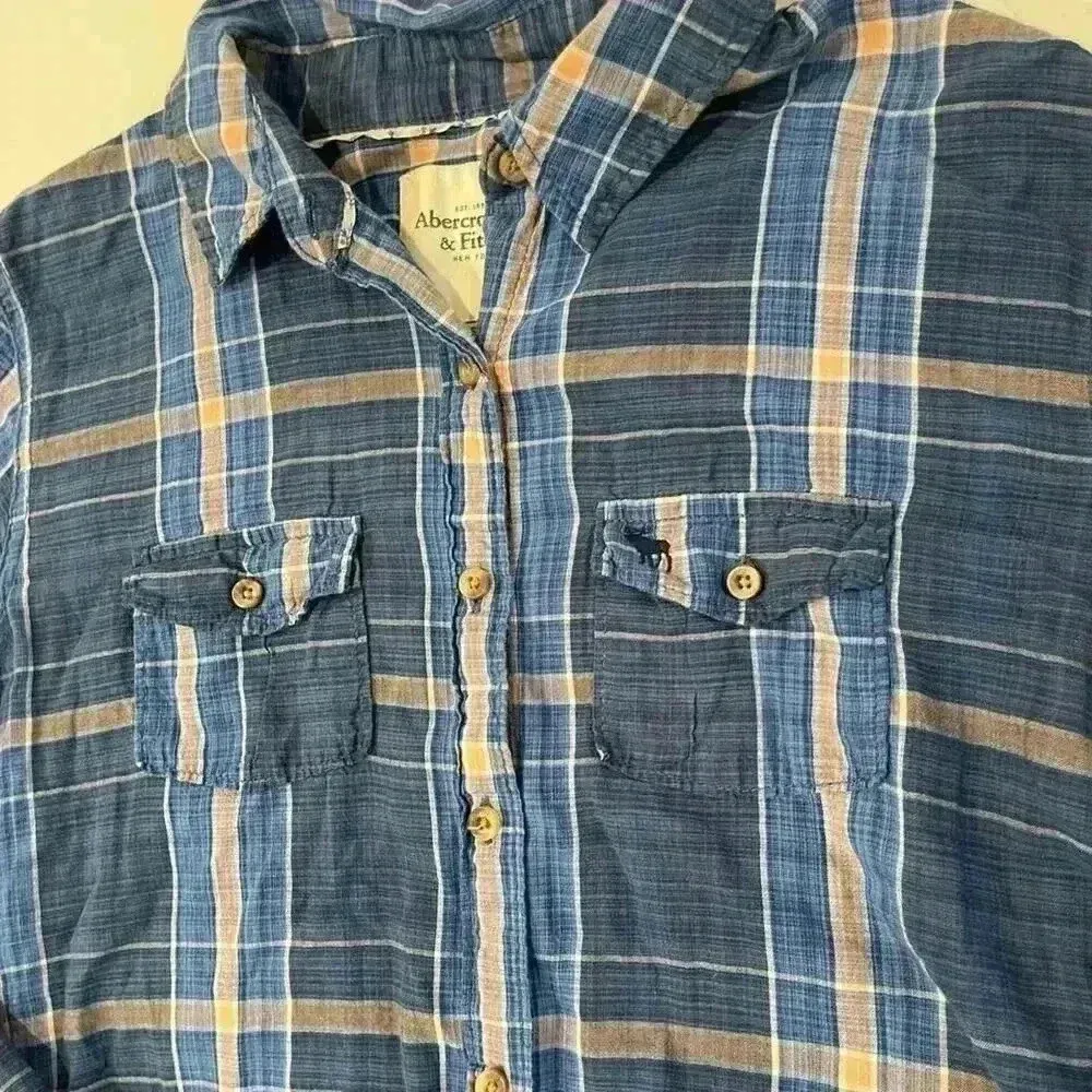 Abercrombie & Fitch Blue Flannel Plaid LongSleeve Shirt Dress Tunic Womens Small - Image 3
