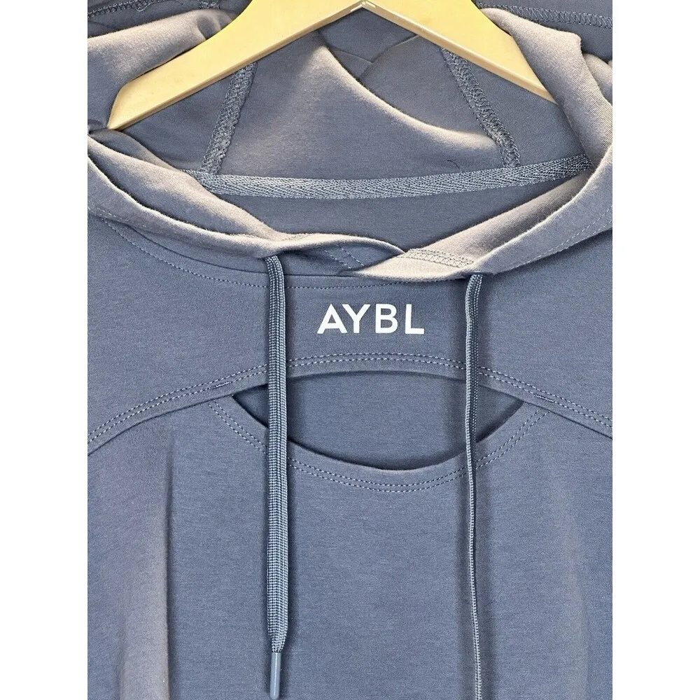 Crop Hoodie Women's Size Large  Blue Long Sleeve Cut Out - Image 2