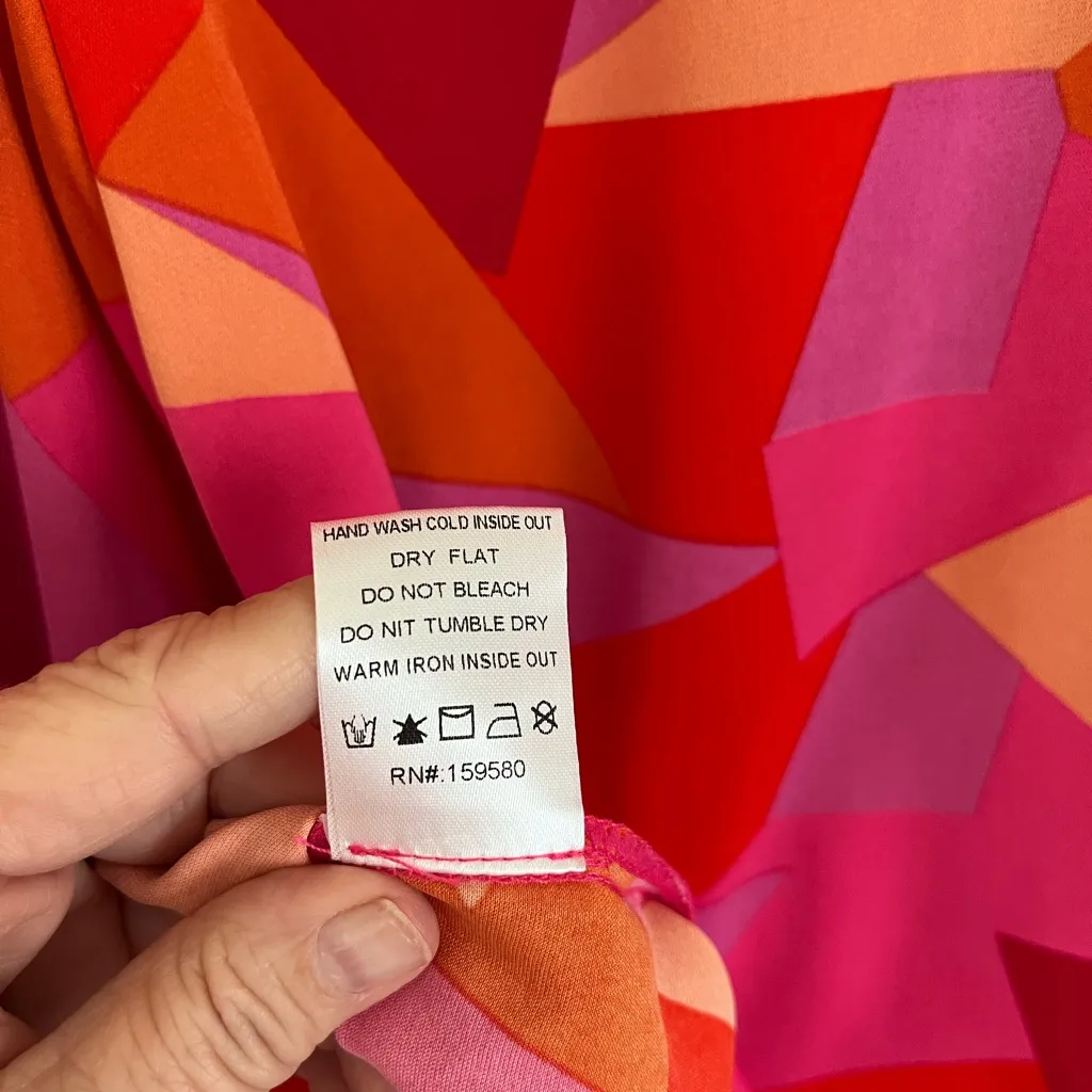 Pink Lily Pink and Orange Geo Print Bodysuit Blouse One Piece Size L - Image 7