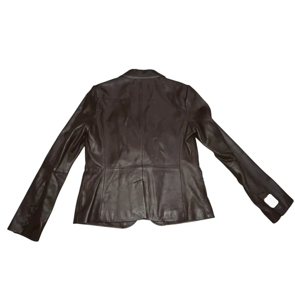 NEW Liz Claiborne Brown 2 Button Lambskin Leather Jacket Blazer Coat size Medium - Image 6