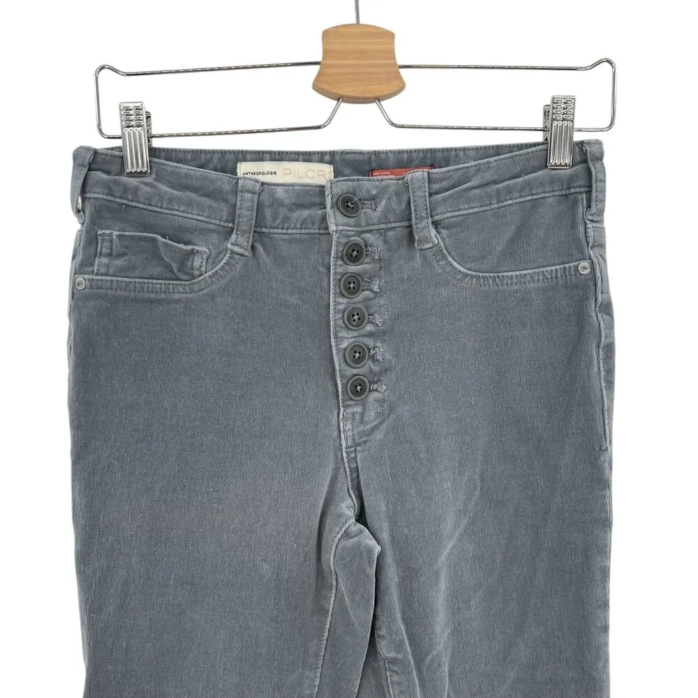 Anthropologie Pilcro High-Rise Skinny Corduroy‎ Pants Button Front Gray Size 28 - Image 4