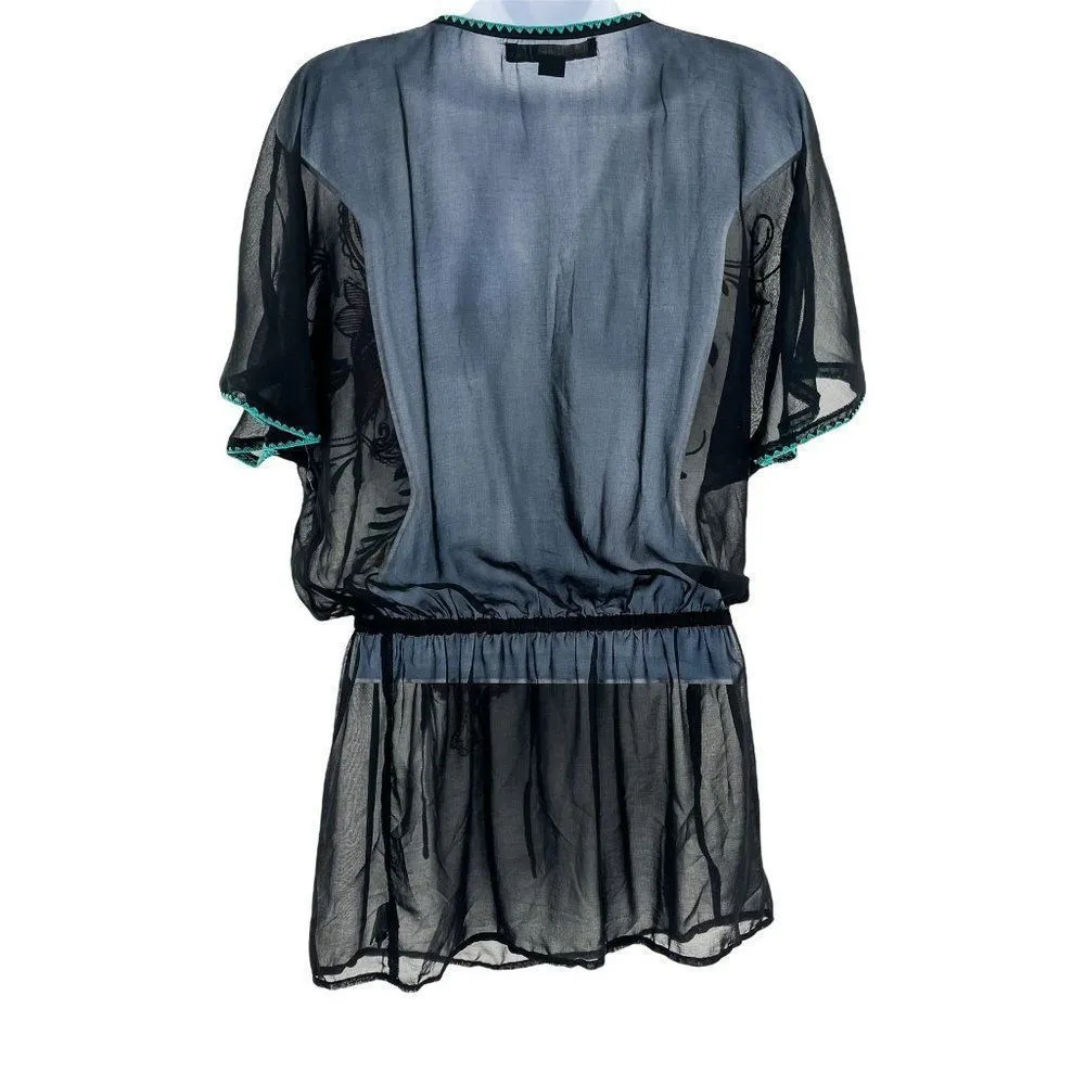 Forever 21 Embroidered Sheer Boho Short Sleeve Top or Swim Cover Up Top Small - Image 23