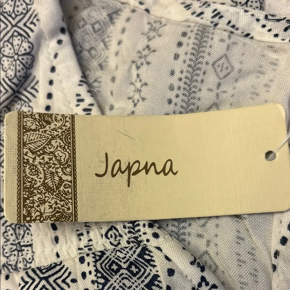 NEW! JAPNA Boho Blue Gray Ivory White Floral Striped Jumpsuit Empire Waist - Image 3