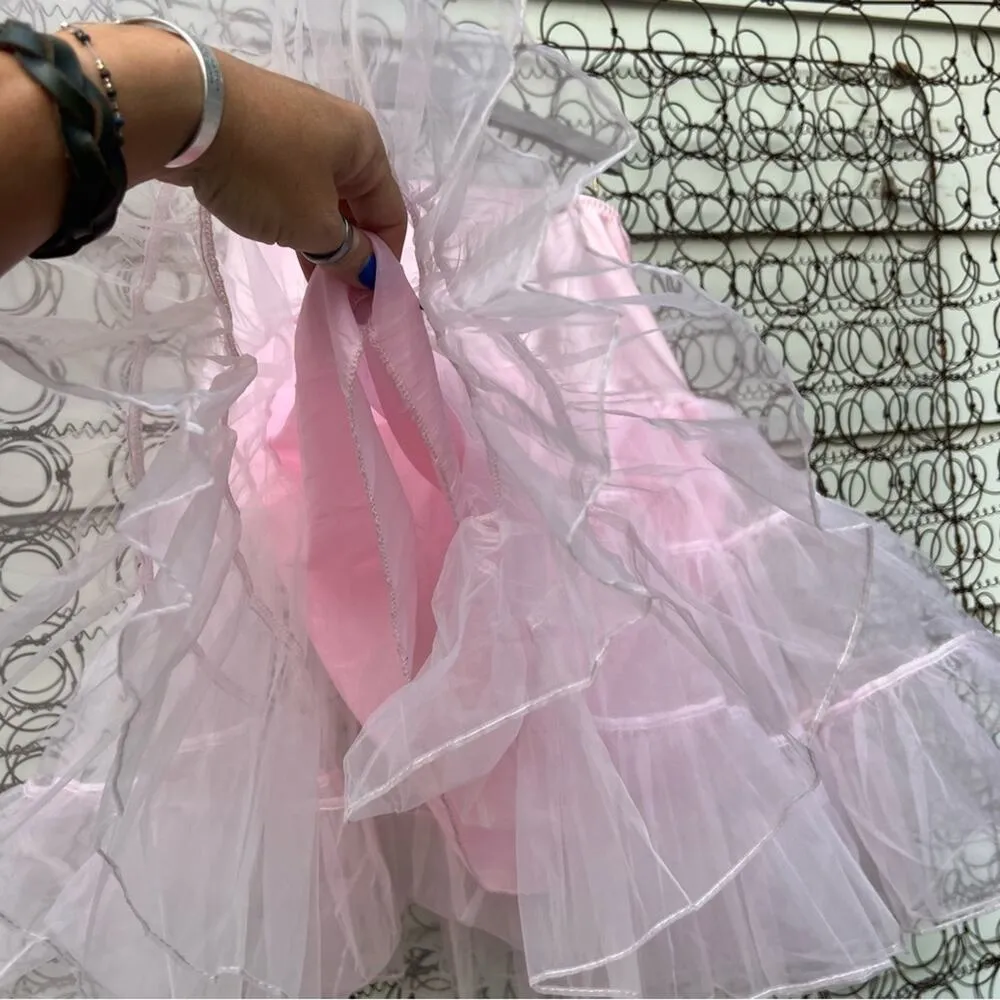 Vintage bubblegum pink tulle ruffle petticoat square dance skirt Size M - Image 2