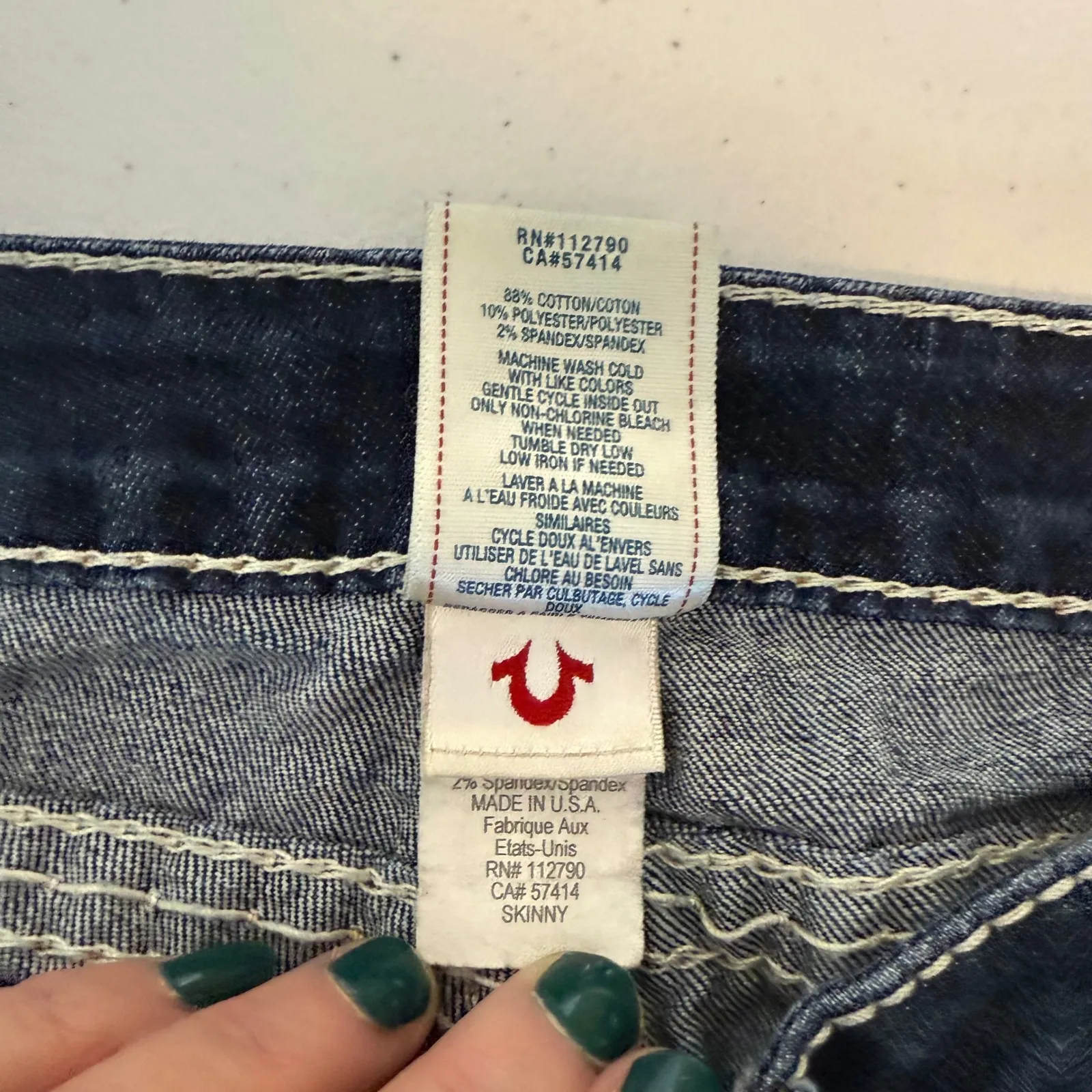 True Religion World Tour Skinny Jeans Made USA Blue Stretch Women 31 horseshoe - Image 5