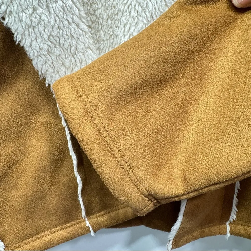 Madden NYC Brown Faux Suede & Cream Sherpa Open Front Cropped Jacket NEW Size S - Image 10