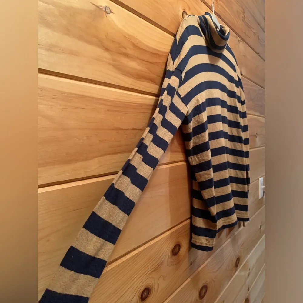 J. Crew perfect fit beige blue striped turtleneck long sleeve top size small - Image 5