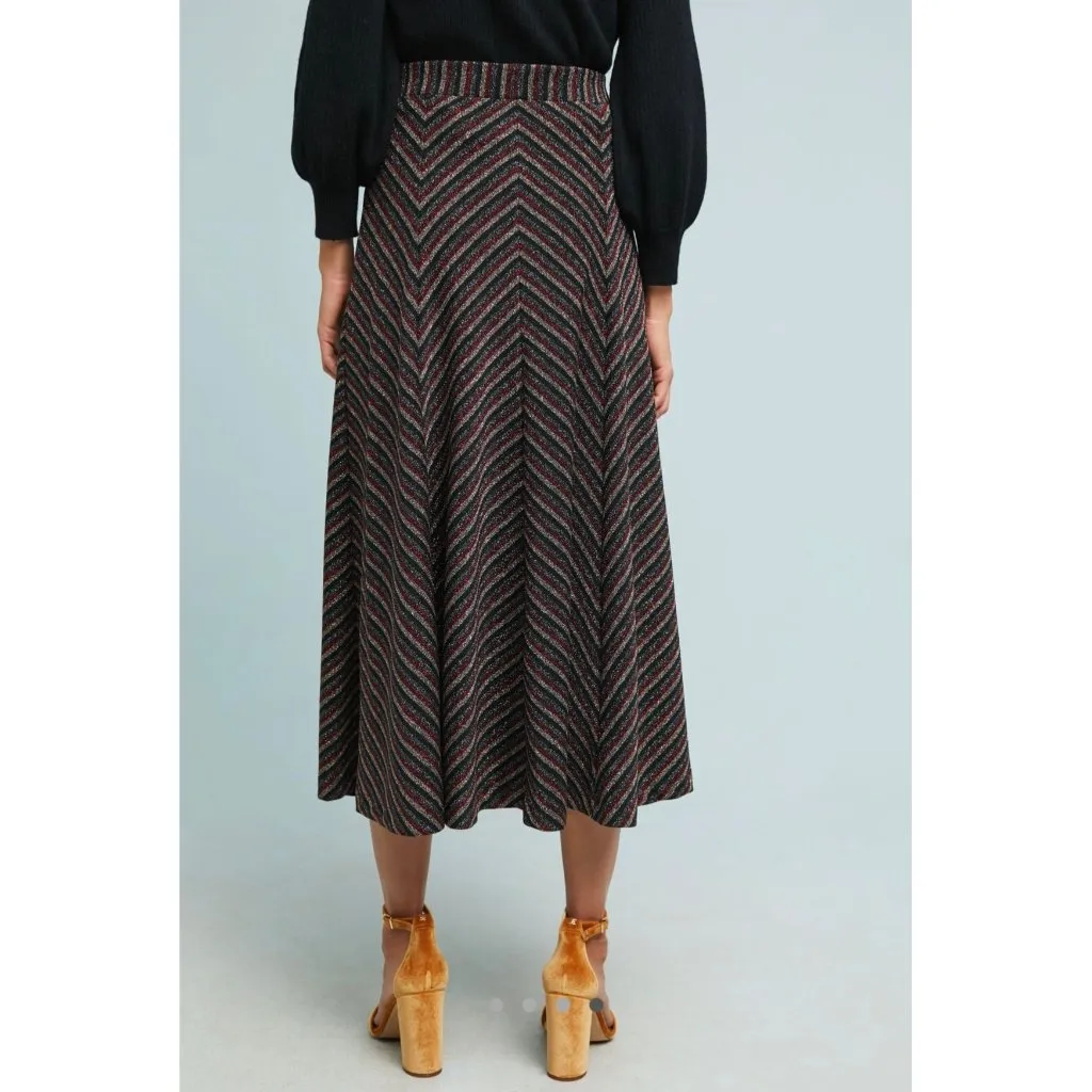 NWT Anthropologie Maeve M Chevron Shine Skirt Midi Metallic Red Gold Sparkle - Image 5