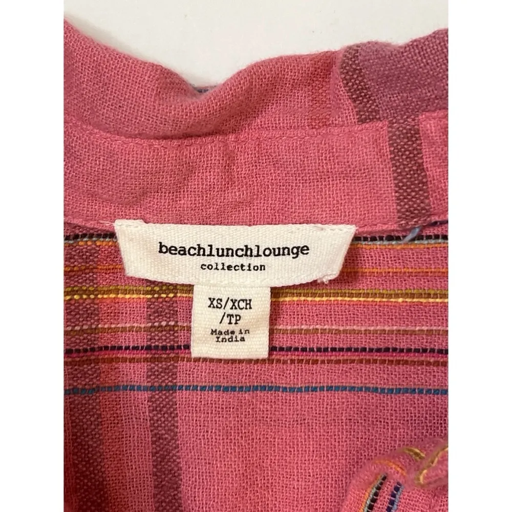 Beach Lunch Lounge Pink Plaid Button Down Short Sleeves Shirt Sz XS Women - Image 7