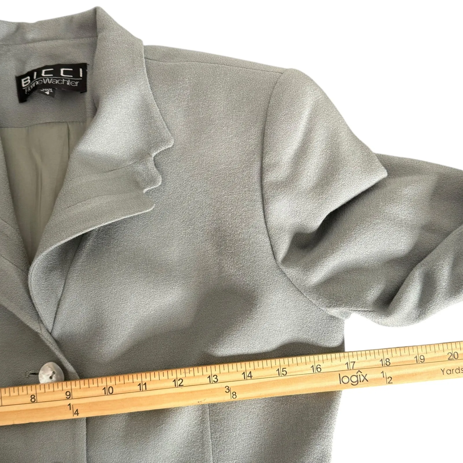 Vintage Bicci‎ Florine Watcher Blazer Womens 4 Wool Mother Of Pearl Buttons Green - Image 9