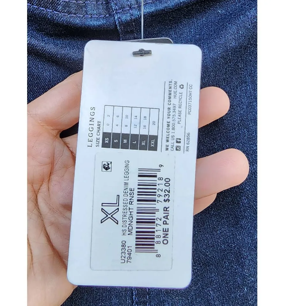 HUE Studio Distressed Denim Legging Midnight Rinse Plus Size XL 16/18 NEW - Image 7