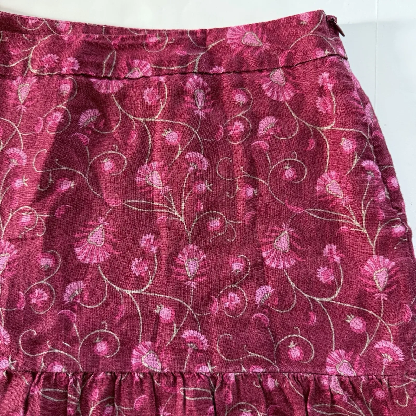 Gap Linen Skirt Womens M 8 10 Tiered Peasant Boho Floral Cottage Core Modest Red - Image 9