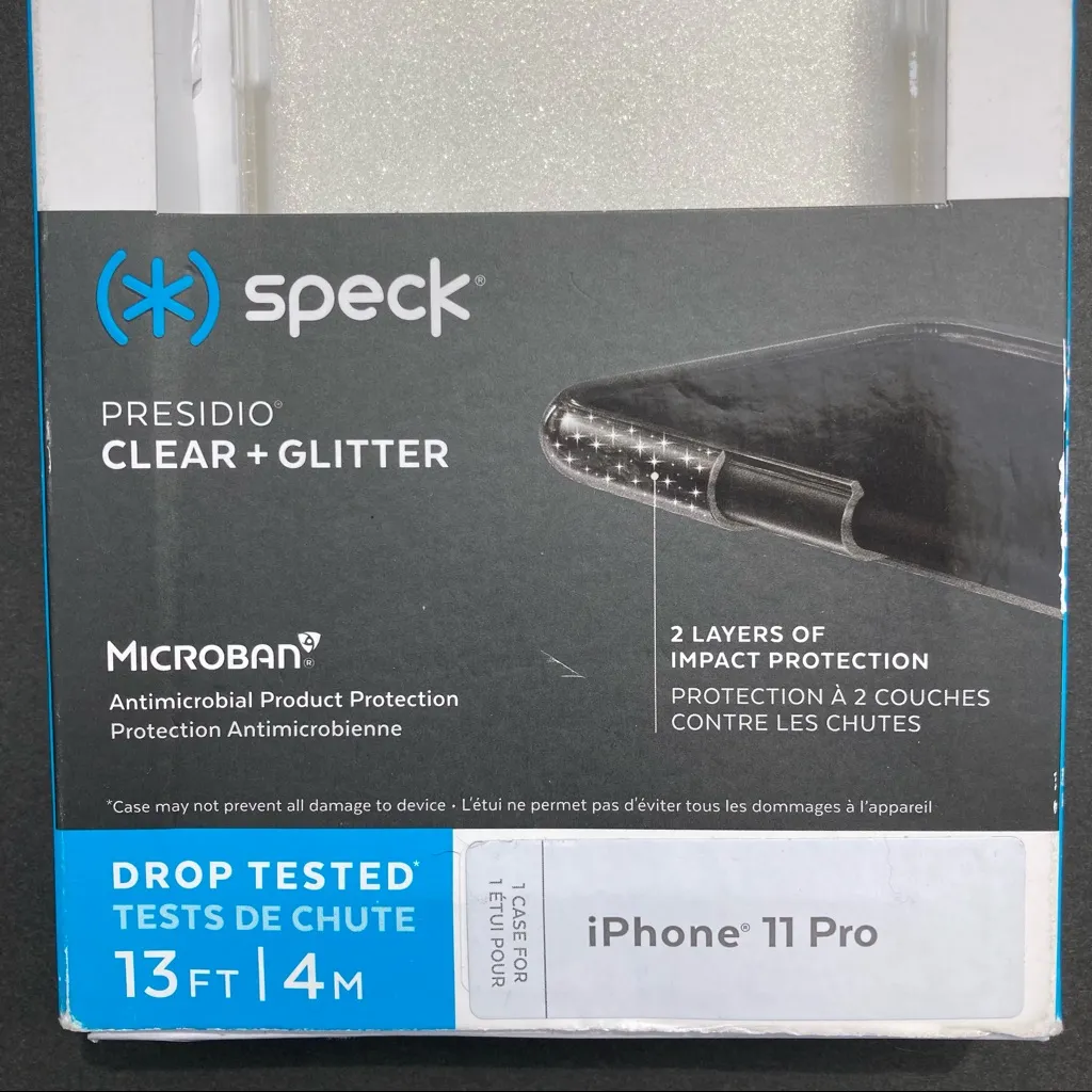 Speck Presidio Clear + Glitter Case For iPhone 11 Pro Antimicrobial Open Box - Image 3