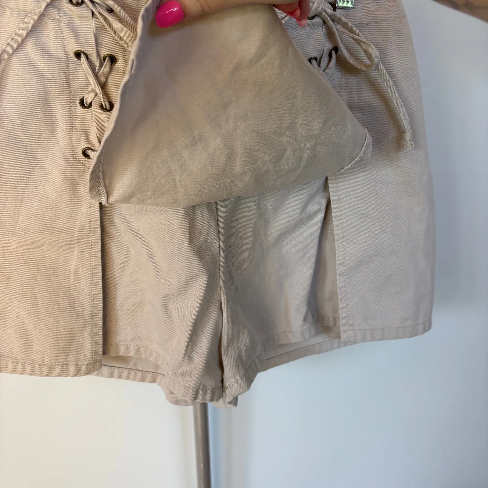 Y2K Khaki Lace Up Mini Skirt Indie Sleaze Skort Bratz Lolita Bimbo 2000s Size 7 Tan Size M - Image 5