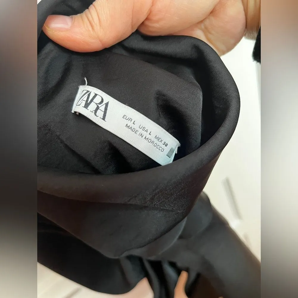 Zara Black Satin Effect Mini Draped Dressed Size Large - Image 7