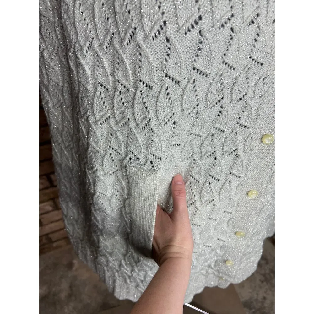 Sherry Gale crocheted sweater cape gray silver metallic 1950s - Image 3