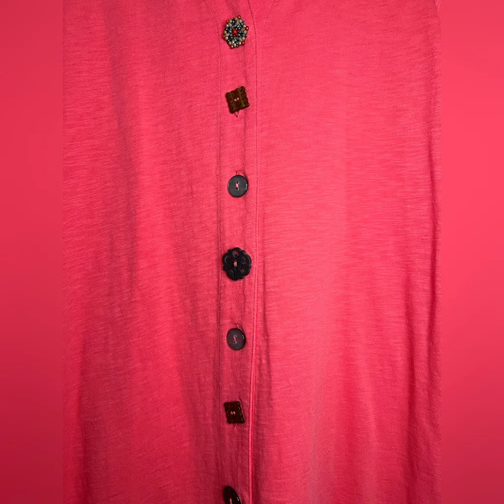 Soft Surroundings Coral Button Front Dress XS Asymmetrical Hem Mixed Buttons - Image 3