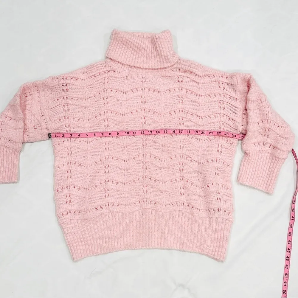 NWOT FRNCH Paris Light Pink Open Cable Knit Turtleneck Sweater - Image 7
