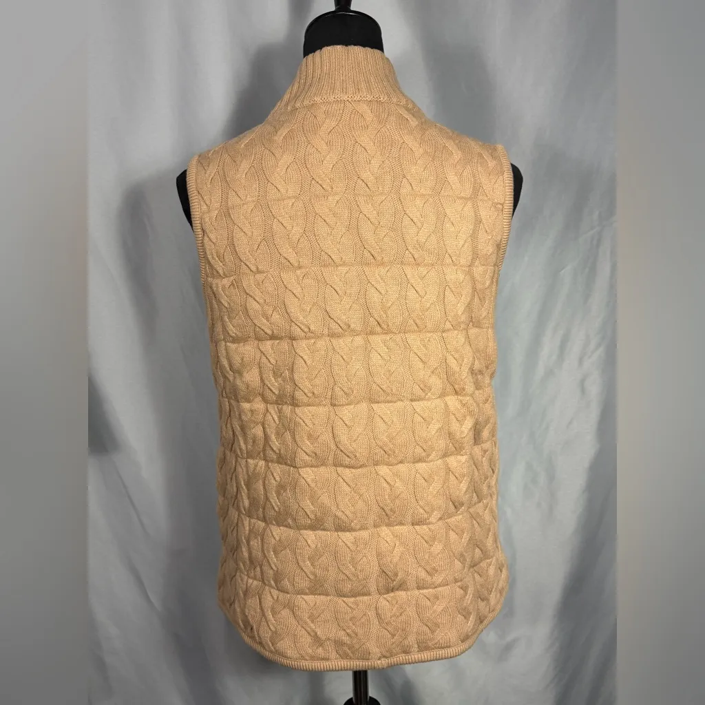 Talbots Vest Womens Camel Brown Cable Knit Zip Front Quilted Lined Wool Blend PS - Image 2