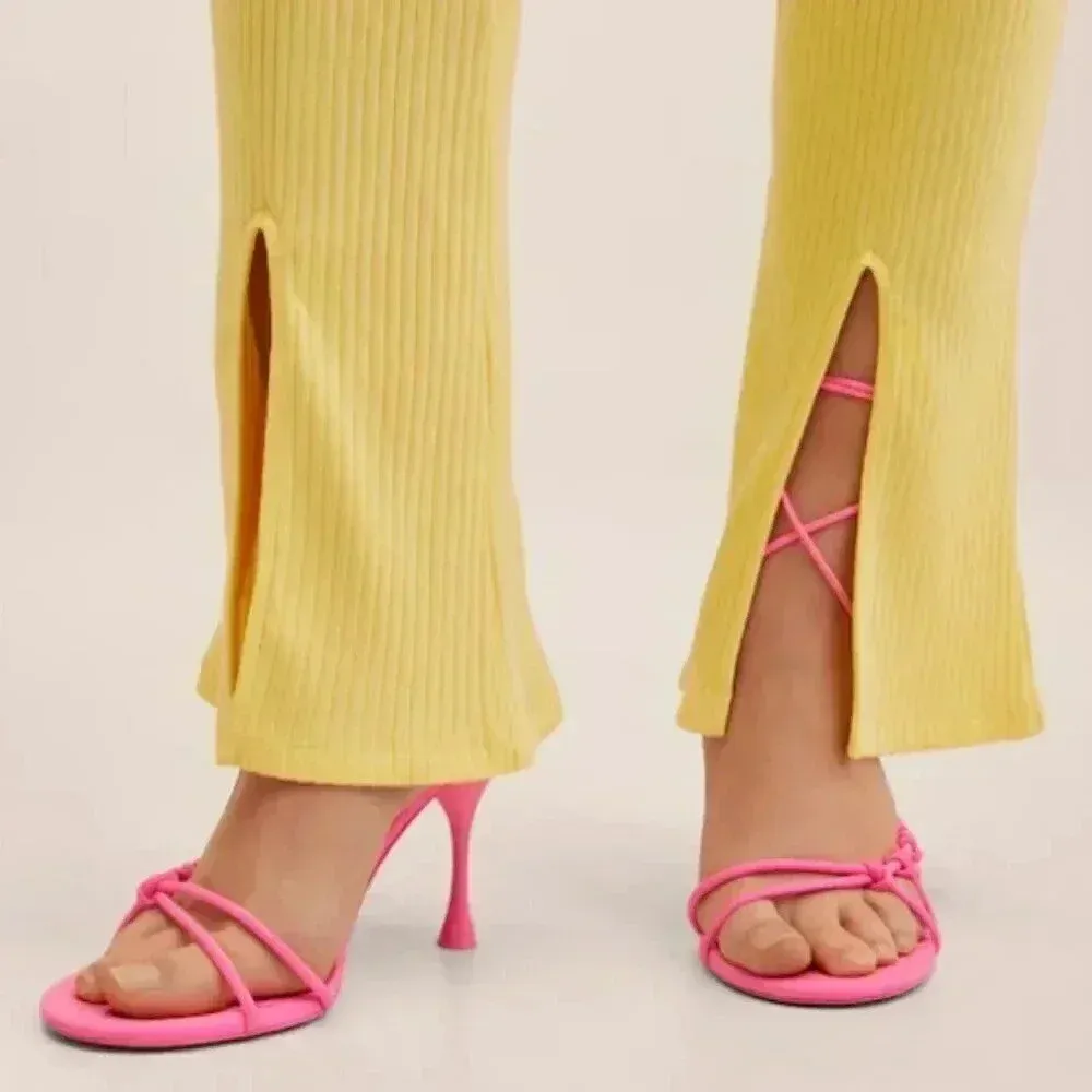 Mango‎ MNG Side Slit Knit Pants Yellow NWT Large - Image 5