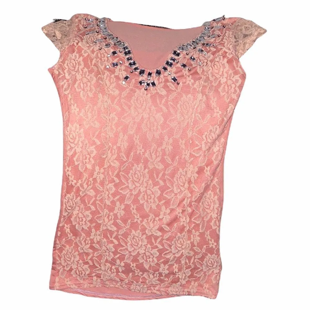 ✨Coral Lace Beaded V neck Top✨ Orange Size undefined - Image 2