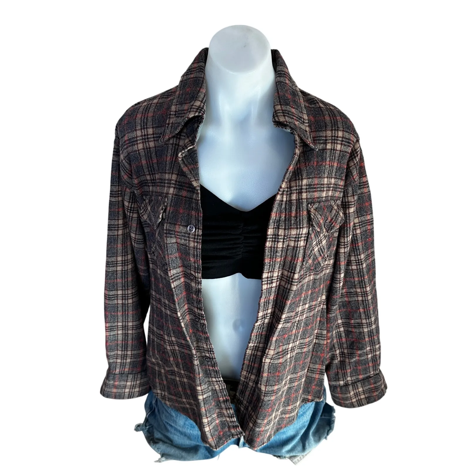 University of Montana Grizzlies Plaid Flannel Shirt LARGE Oversize Football Griz Red - Image 4