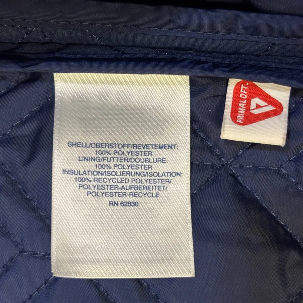 LANDS END Quilted Pimaloft long line dual zip button front coat jacket navy blue - Image 9