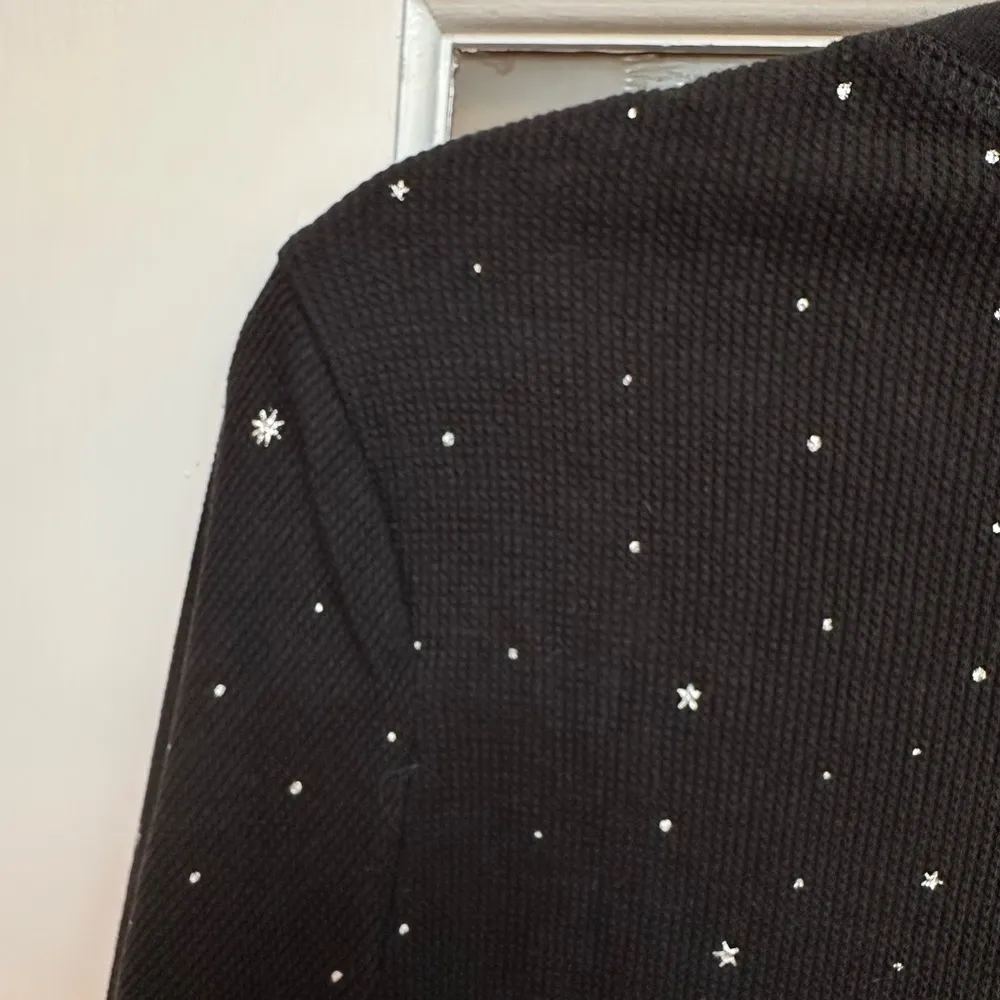 VICTORIA'S SECRET Thermal Pajama Black Long Sleeve Henley Top Stars Size Large L - Image 4