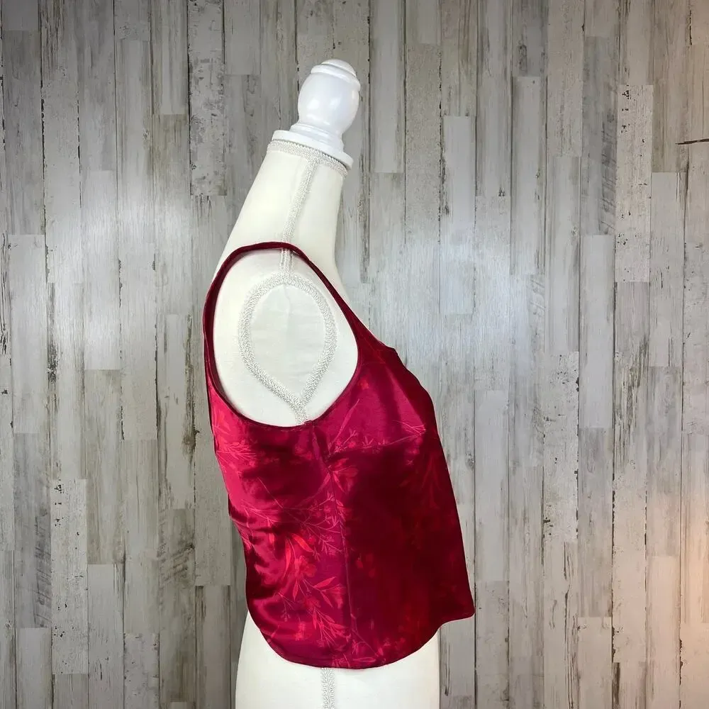 Victoria's Secret Vintage Satin Floral Tank Top Red XS Square Neck Wide Strap‎ - Image 4