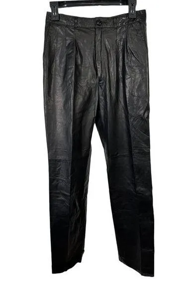 Vintage Tannery West Womens Size 30 Leather Pants Black Zip Pleated Nylon Lined - Image 1