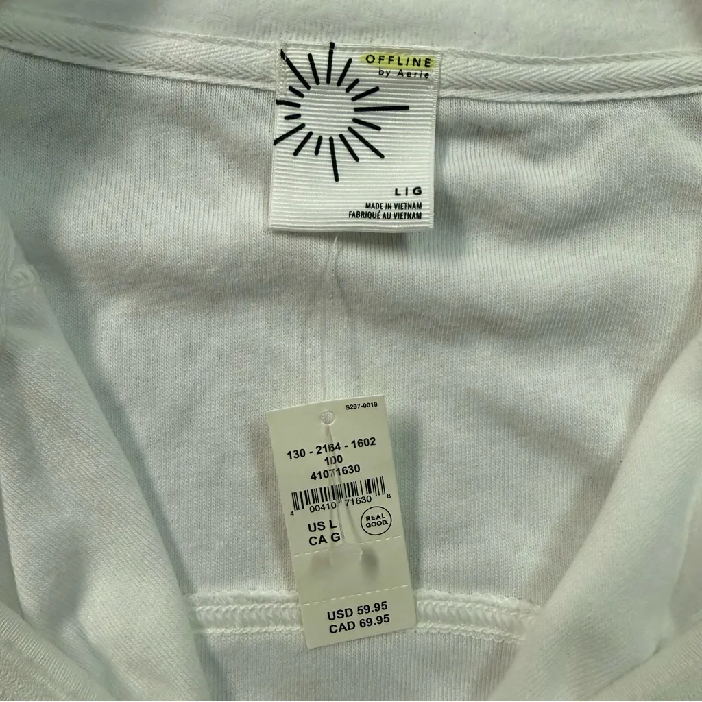 NWT OFFLINE By Aerie Towel Terry Full Zip Sweatshirt in White Women’s Size Large - Image 7