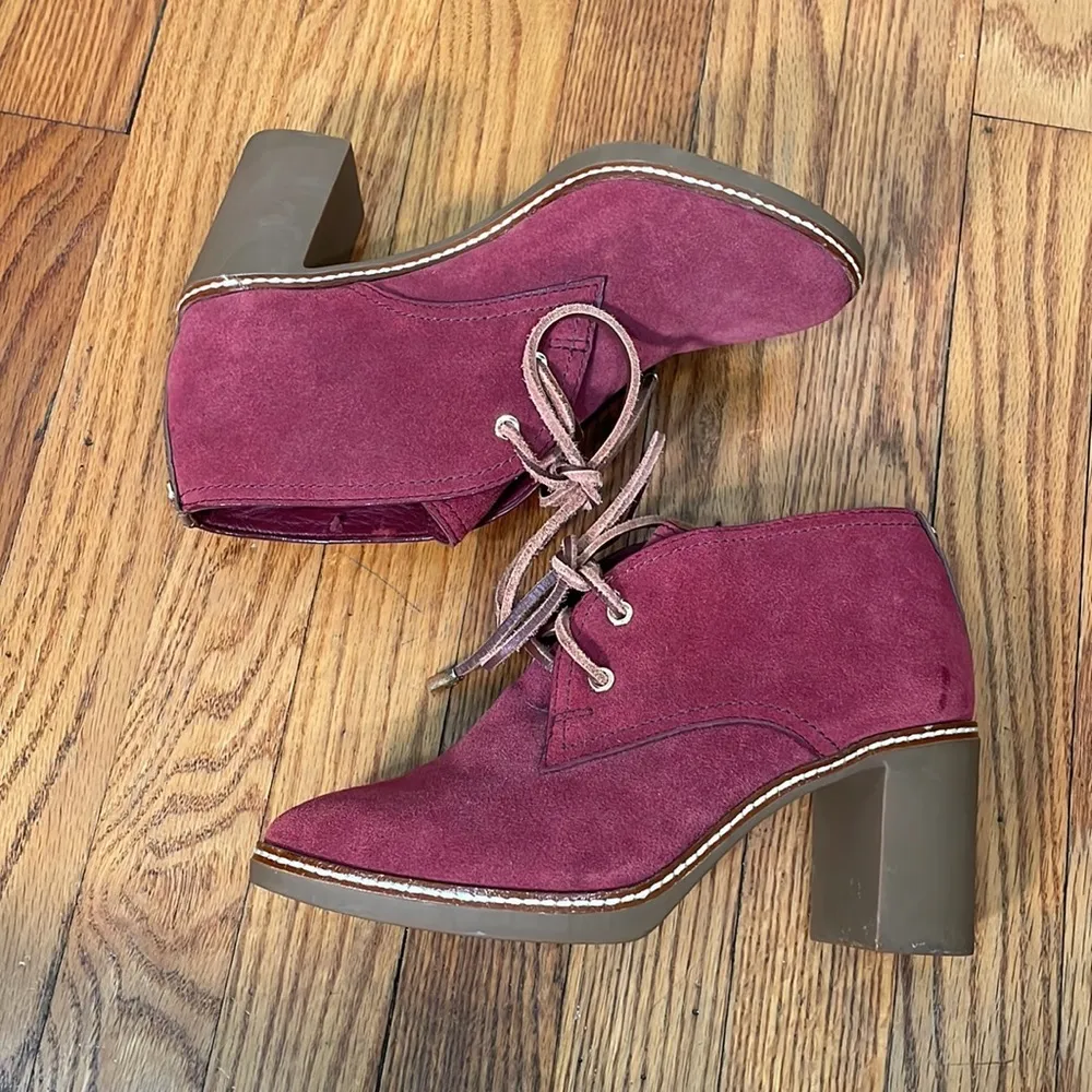 TORY BURCH Fur lined‎ Suede Heel Low Ankle Boots Red size 7.5 - Image 5