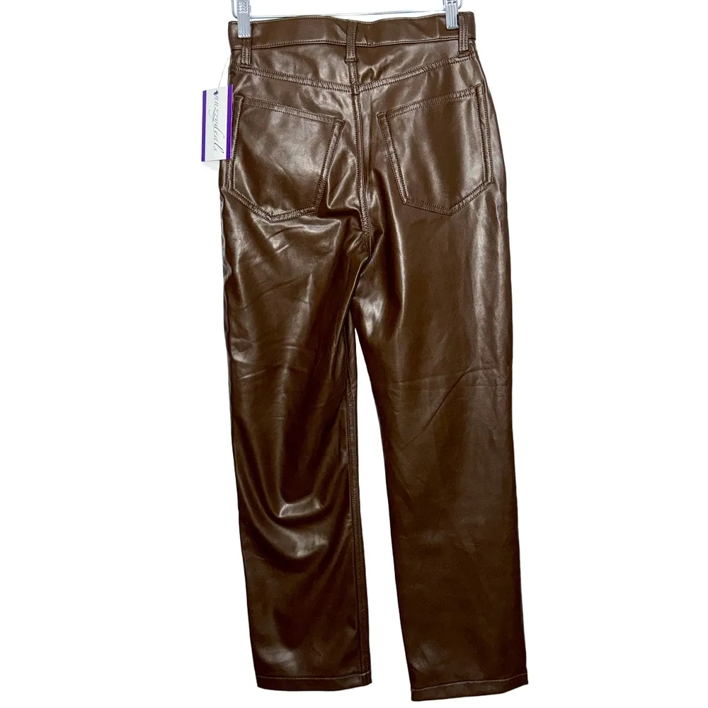Abercrombie & Fitch 90s Straight Ultra High Rise Brown Vegan Leather Pants Sz 26 - Image 2