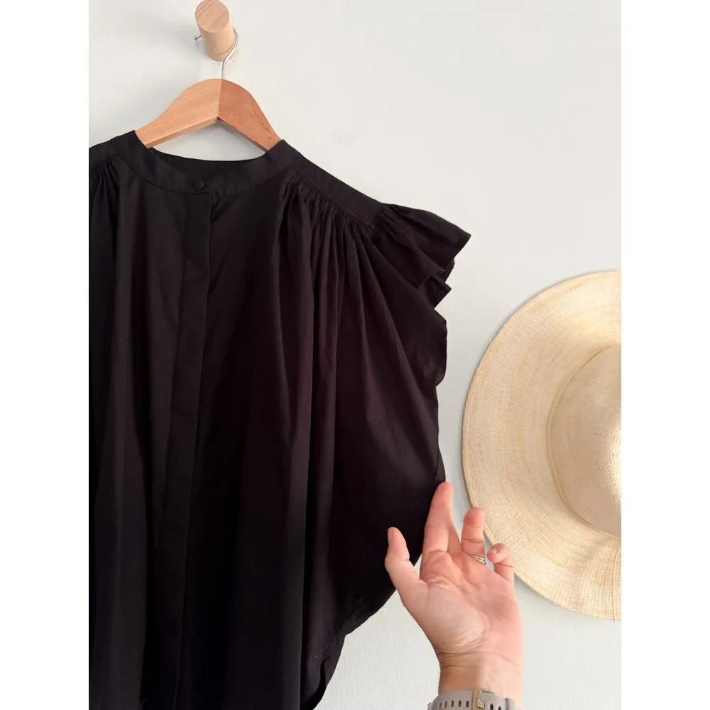 Madewell | NWT | Poplin Shirred Button-Up Shirt in Jet Black | Sz M - Image 4