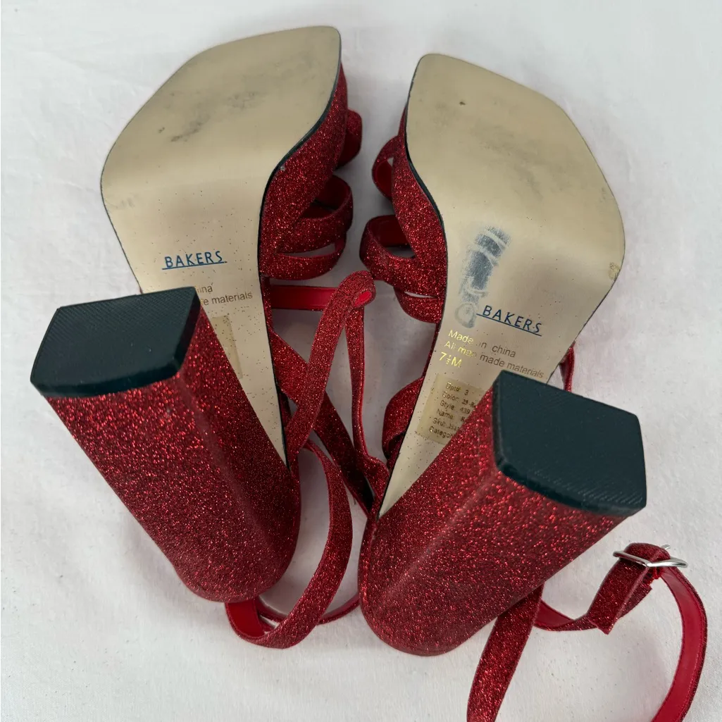 Bakers Glitter Strappy Square Toe Platform Heels‎ in Red Size 7.5 - Image 6