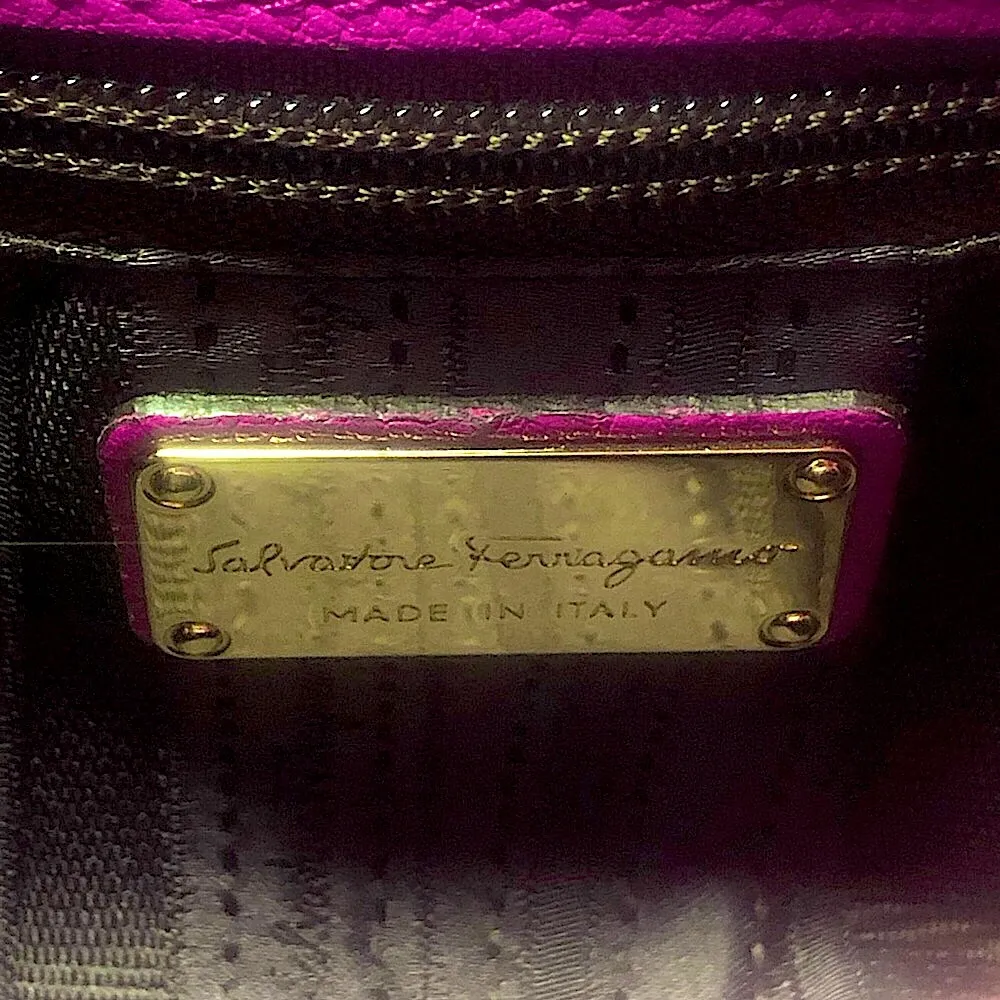 SALVATORE FERRAGAMO GANCINI Magenta Leather Betulla Shoulder Bag w/ Side Pockets - Image 14