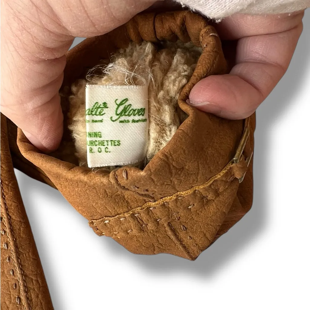 Vintage Van Raalte Women’s Gloves Brown Faux Leather Large - Image 6