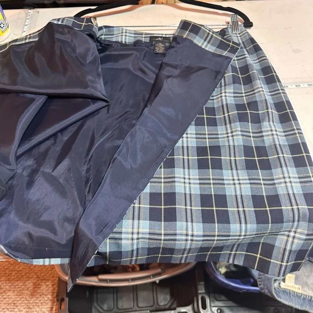 Vintage Andrea Viccaro Blue Plaid Wool Blend Wrap Skirt Size‎ 12 Preppy Oxford - Image 3
