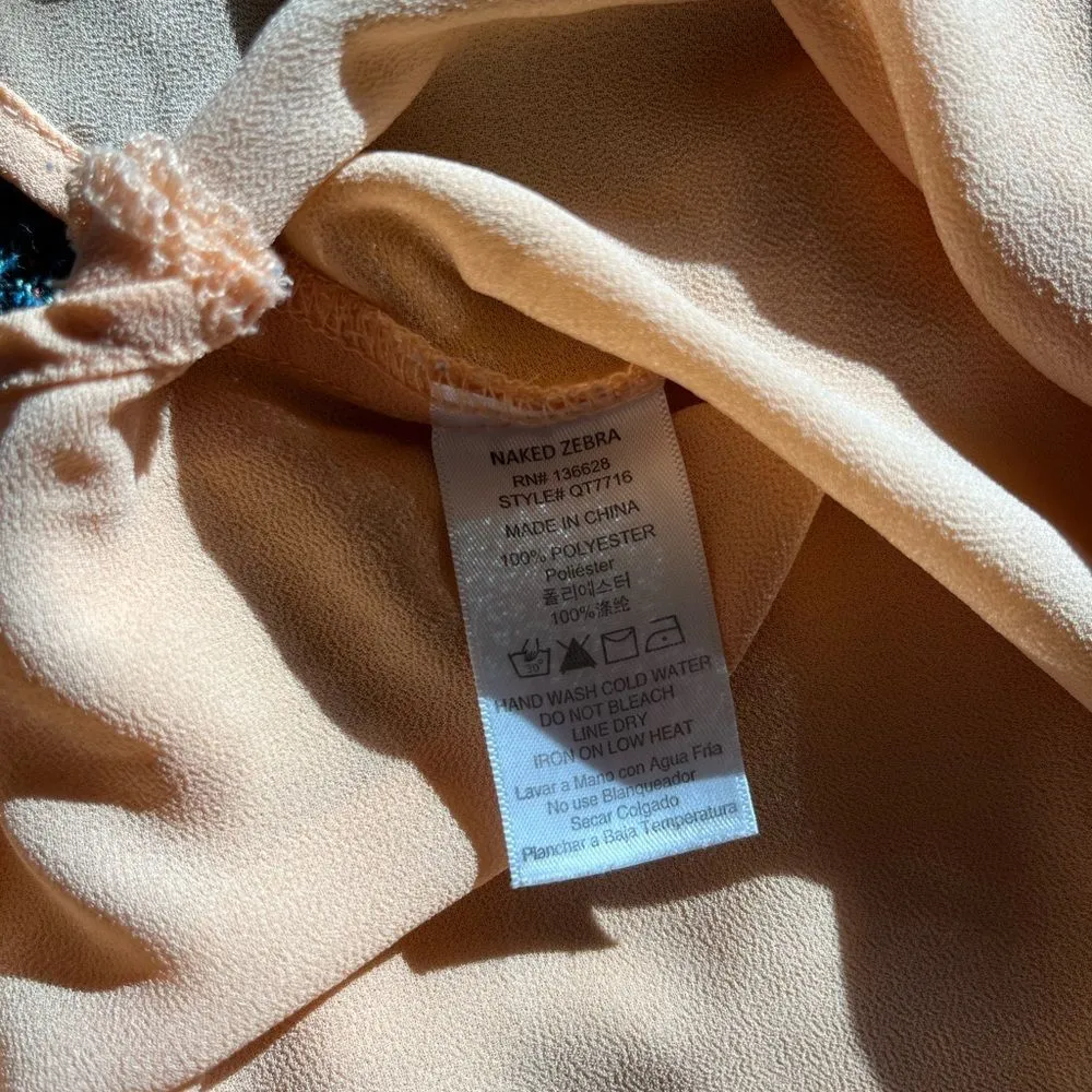 Naked Zebra Orange Cap Sleeve Flowy Pleated Blouse Relaxed Fit SZ M Ribbed Crew - Image 9