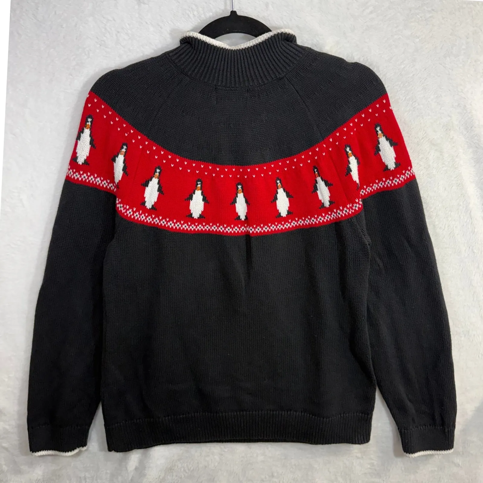 Christopher & Banks L Sweater Fair Isle 1/4 Zip Sequin Winter Penguin Holiday - Image 5