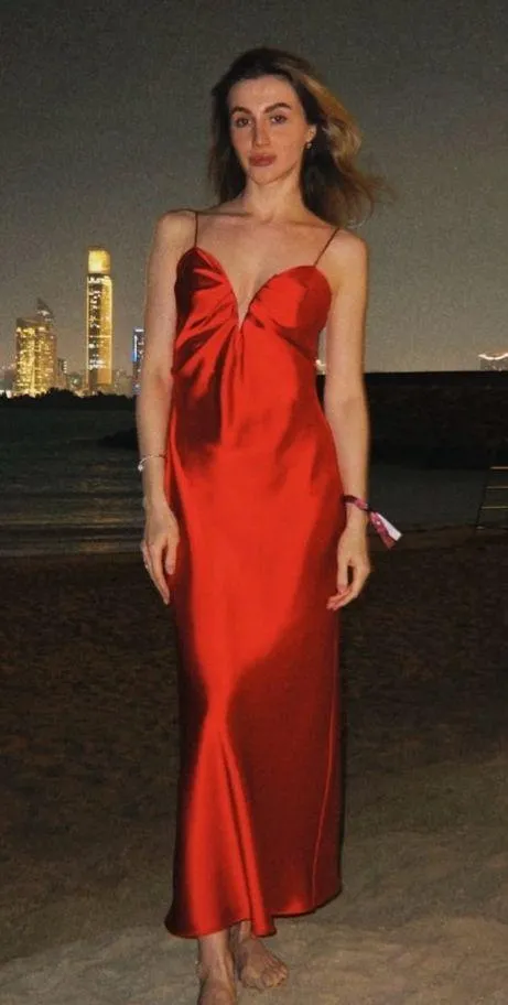 Zara maxi Red Evening Dress corset satin midi wedding party cocktail  - Image 5