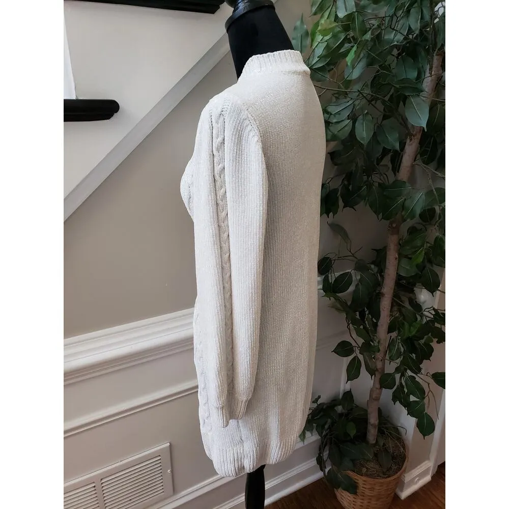 Allison Brittney Sweater Dress Women's Medium White Cable Knit Raglan Sleeve - Image 11