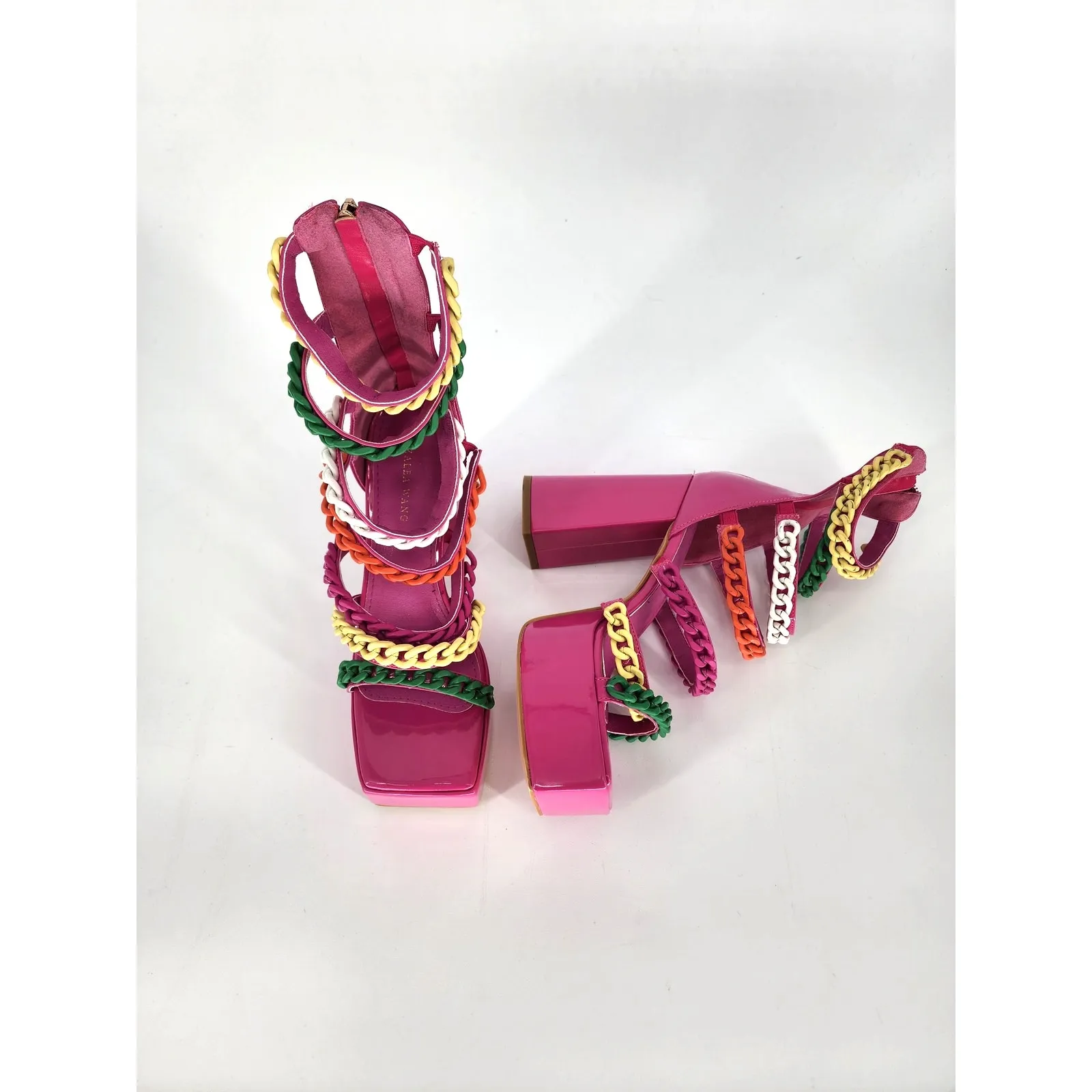 Azalea Wang Pink Corrine Chain Link Platform Sandals Size 7 NWT - Image 13